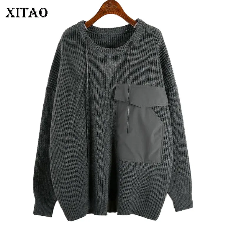 XITAO вязаный пуловер свитер модный новинка 2019 зимний с карманами на завязках