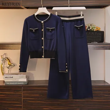 Women Knitted Long Sleeve O-Neck Crop Top Wide Leg Pants 2 Piece Set For Female Women Tops Pants Two Pieces Sets Women's Suits
Women Knitted Long Sleeve O-Neck Crop Top Wide Leg Pants 2 Piece Set For Female Women Tops Pants Two Pieces Sets Women's Suits