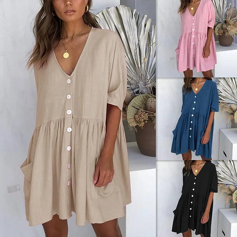 Summer Loose Maternity Short Sleeve Blouse Nursing Dress Leisure Female Women Single-Breasted Shirt Dress Vestidos Plus Size
Summer Loose Maternity Short Sleeve Blouse Nursing Dress Leisure Female Women Single-Breasted Shirt Dress Vestidos Plus Size