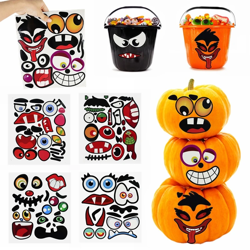 4pcs/set Halloween Paper Sticker Funny Eye Mouth Pumpkin Stickers Decorative Party Kids Favor DIY Scrapbooking Crafts | Дом и сад