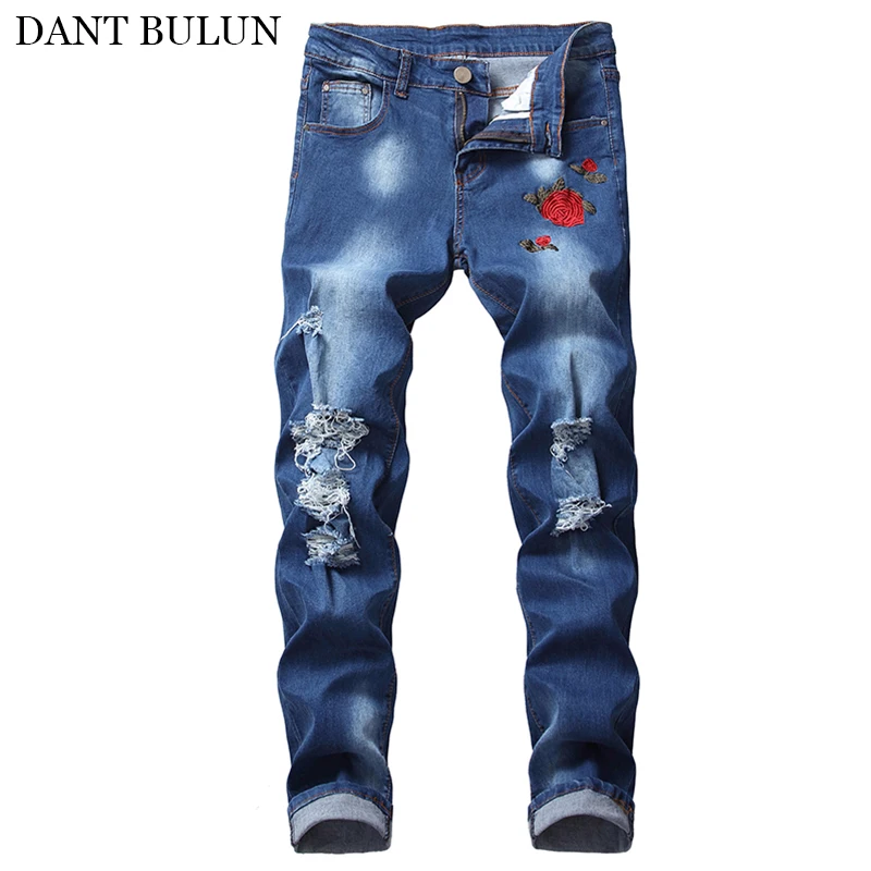 Fashion Men's Jeans Straight Slim Fit Printed Patchwork Jeans Ripped Distressed Stretch Denim Pants Rose Pattern Black Blue Jean
Fashion Men's Jeans Straight Slim Fit Printed Patchwork Jeans Ripped Distressed Stretch Denim Pants Rose Pattern Black Blue Jean