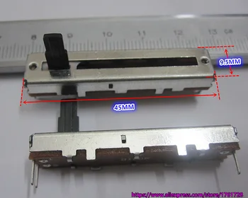 5pcs/lot, Brand new length 45mm width 9.5mm B100K 3pins single track Sliding Potentiometer
5pcs/lot, Brand new length 45mm width 9.5mm B100K 3pins single track Sliding Potentiometer