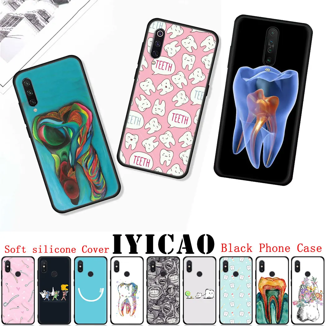 Soft silicone Cover for Redmi Note 5 6 7 8 Pro 5A 8T Prime 4X K30 Poco X2 Black Phone Case Dentist Tooth Pattern | Мобильные