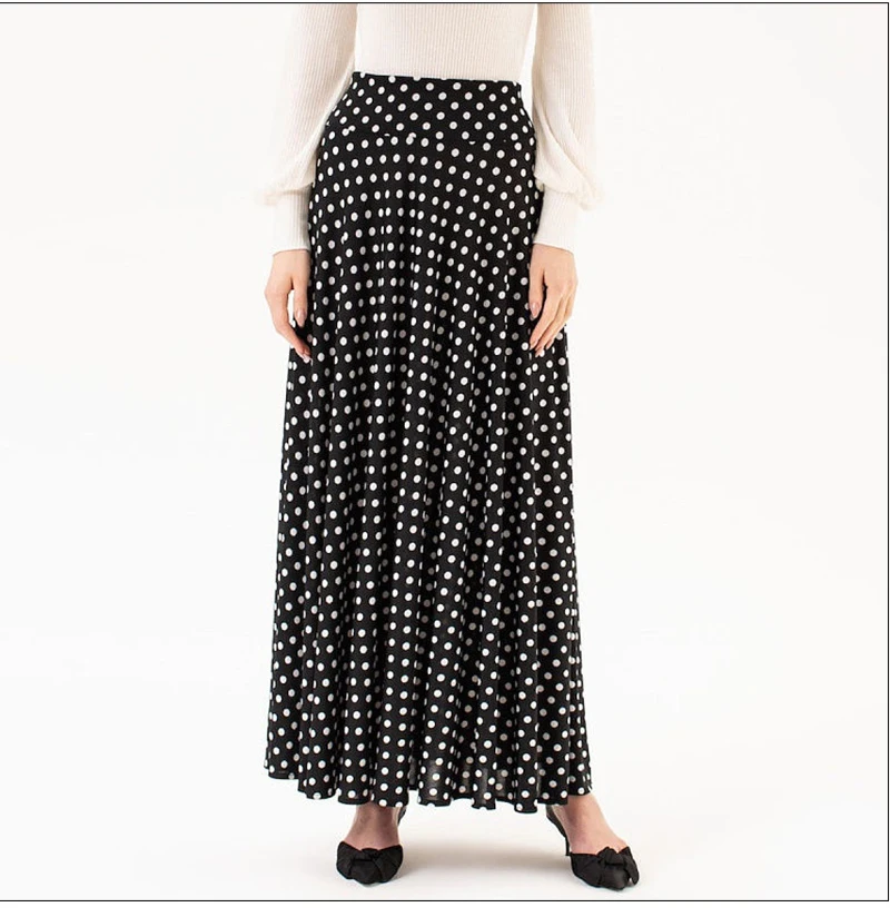 S. טעם נשים Vintage מקסי ארוך חצאיות אלגנטי גבוהה מותן דוט מודפס Midi חצאיות קיץ אופנה Boho נשים חצאיות S. טעם נשים Vintage מקסי ארוך חצאיות אלגנטי גבוהה מותן דוט מודפס Midi חצאיות קיץ אופנה Boho נשים חצאיות