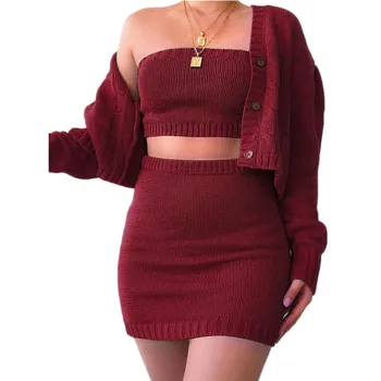 2020Spring Fashion 3piece Set Women's Solid Color Knit Dew Navel Suit Casual Button Long Sleeves Cardigan+Knitted bra+Mini Skirt
2020Spring Fashion 3piece Set Women's Solid Color Knit Dew Navel Suit Casual Button Long Sleeves Cardigan+Knitted bra+Mini Skirt