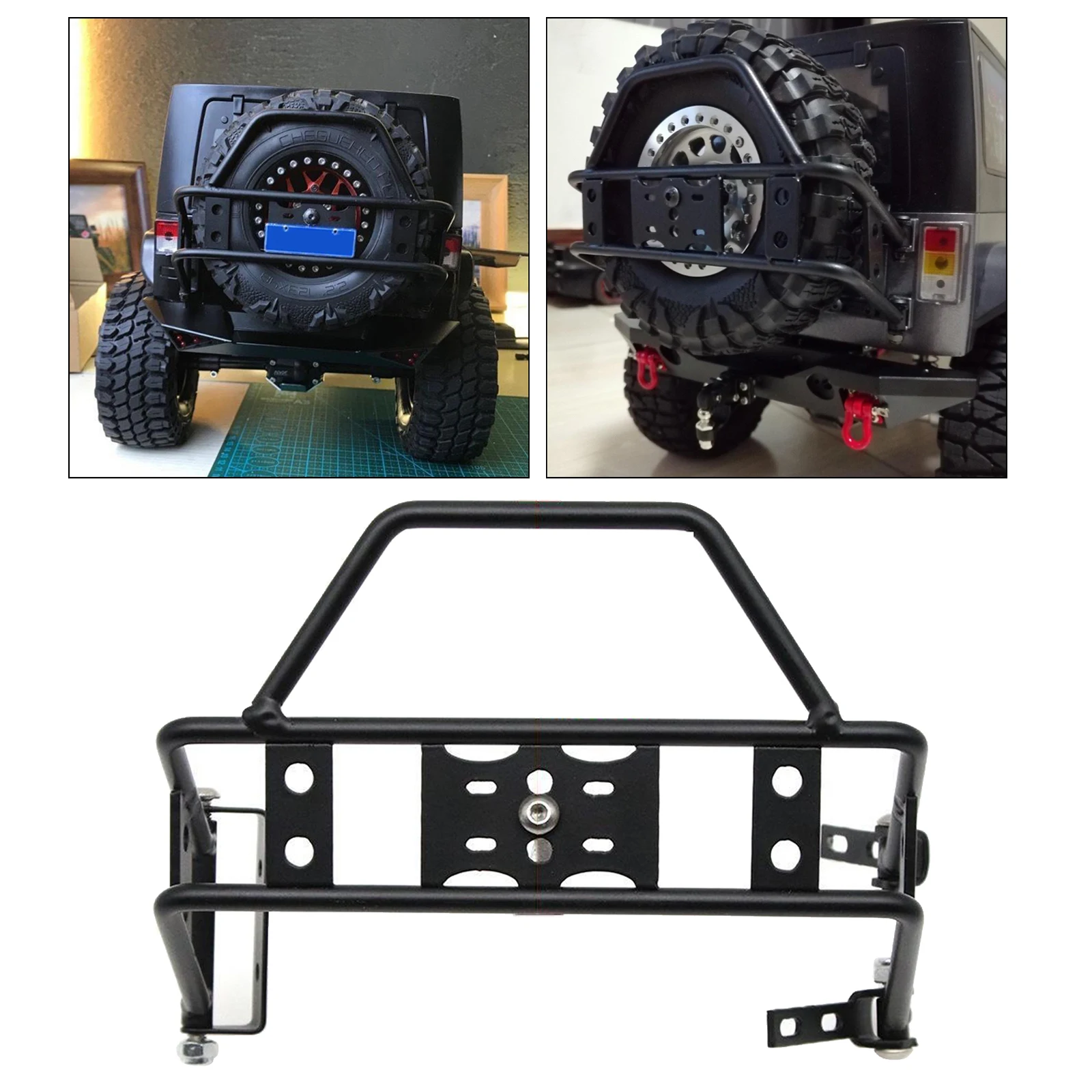 Alloy Metal Rear Bumper Bull Bar With Spare Tire Carrier Shackles For RC Rock Crawler 1/10 TRX4 SCX10 90046 90047 Wrangler Jeep Alloy Metal Rear Bumper Bull Bar With Spare Tire Carrier Shackles For RC Rock Crawler 1/10 TRX4 SCX10 90046 90047 Wrangler Jeep