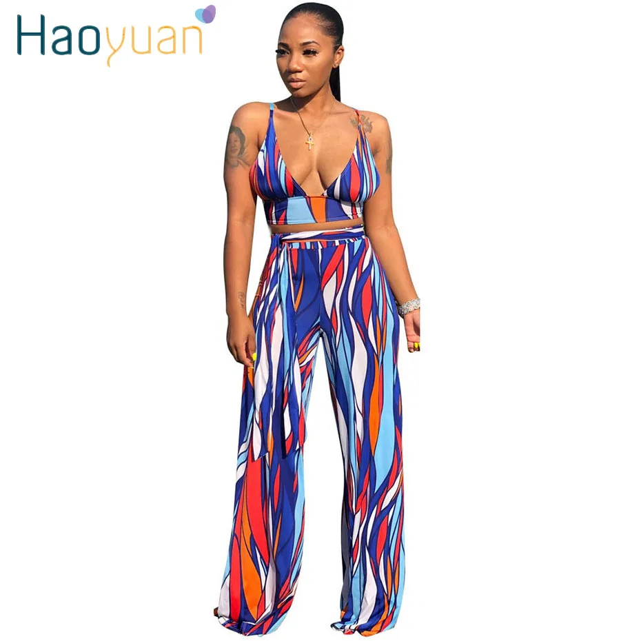 HAOYUAN Striped Print Matching Sets Spaghetti Strap Crop Top and Bandage Wide Leg Pants Set 2 Piece Open Back Club Outfits Set
HAOYUAN Striped Print Matching Sets Spaghetti Strap Crop Top and Bandage Wide Leg Pants Set 2 Piece Open Back Club Outfits Set