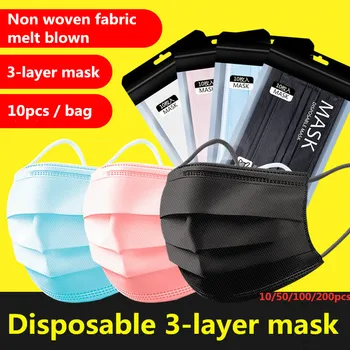 Mask Disposable Non Wove 3Layer Ply Filter Mask Mouth Face Mask Breathable Earloops Masks 10pcs/bag White Pink Blue Black masque
Mask Disposable Non Wove 3Layer Ply Filter Mask Mouth Face Mask Breathable Earloops Masks 10pcs/bag White Pink Blue Black masque
