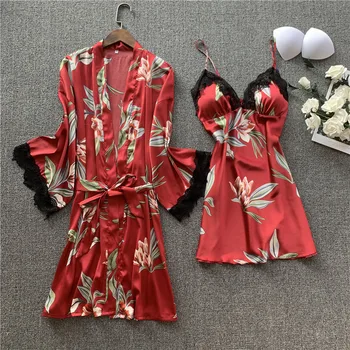 Satin Lace 2PCS Nighty&Robe Suit Women Sleepwear Kimono Bathrobe Gown Print Flower Intimate Lingerie Homewear Sexy Nightgown
Satin Lace 2PCS Nighty&Robe Suit Women Sleepwear Kimono Bathrobe Gown Print Flower Intimate Lingerie Homewear Sexy Nightgown