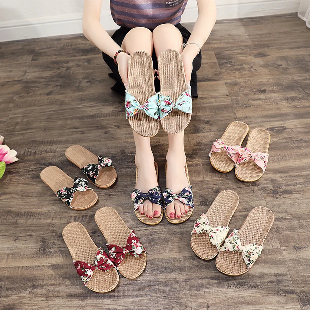 Women Female Print Slides Bohemia Bowknot Flax Linen Flip Flops Colorful Beach Shoes Slipper Butterfly-knot Zapato Mujer Slides
Women Female Print Slides Bohemia Bowknot Flax Linen Flip Flops Colorful Beach Shoes Slipper Butterfly-knot Zapato Mujer Slides