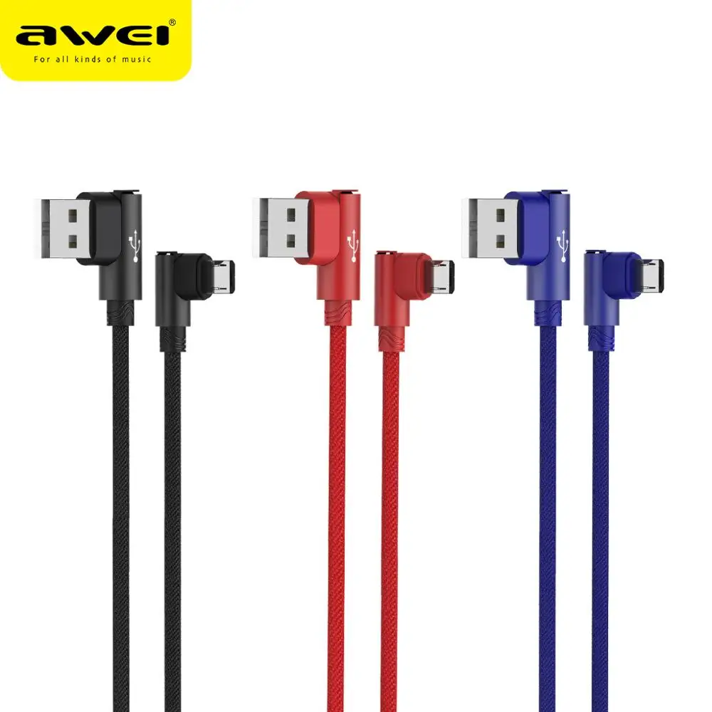 

Awei CL-56 USB 90 Degree 1.2M Fast Charging Usb cable Data Cord Fast Charing micro Charger For Android phones For Xiaomi Redmi