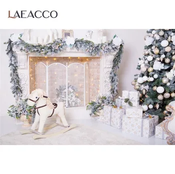 

Laeacco Merry Christmas Tree Fireplace Baby Toys Bulb Gift Party Child Portrait Photo Background Photographic Backdrop Photocall