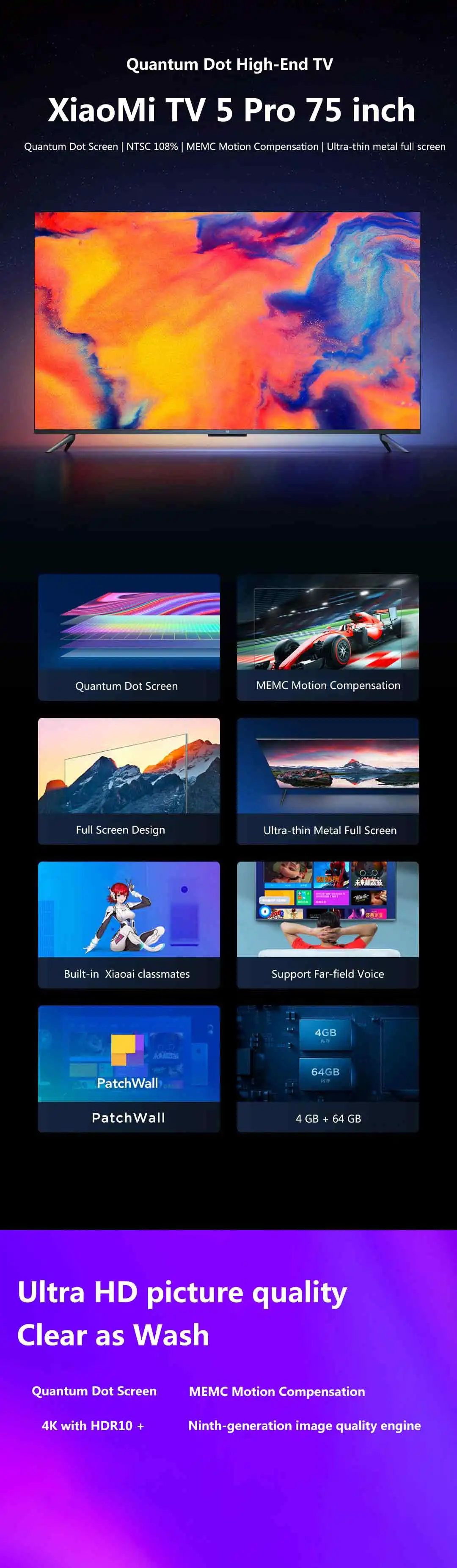 Original Xiaomi Tv 5Pro 75inch Borderless Full Screen Real 4K HDR TV Set 4GB+64GB Memory AI Metal Body Voice Control Dolby Sound Original Xiaomi Tv 5Pro 75inch Borderless Full Screen Real 4K HDR TV Set 4GB+64GB Memory AI Metal Body Voice Control Dolby Sound