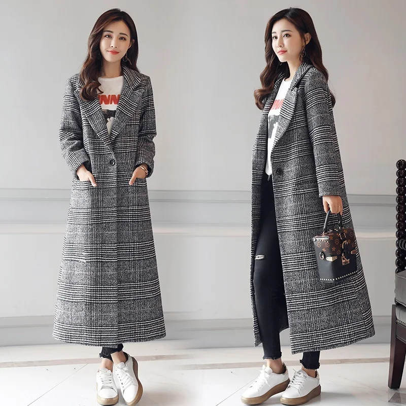 2019 Spring Autumn Women's Wool Plaid Coat New Fashion Long Woolen Coat Slim Type Female Winter Wool Jackets Female Outerwear
2019 Spring Autumn Women's Wool Plaid Coat New Fashion Long Woolen Coat Slim Type Female Winter Wool Jackets Female Outerwear