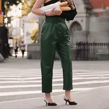 Autumn and Winter Women Fashion Faux Leather Pants Retro Green PU Sexy Leather Solid High Waist High Street Long Straight Pants 
Autumn and Winter Women Fashion Faux Leather Pants Retro Green PU Sexy Leather Solid High Waist High Street Long Straight Pants