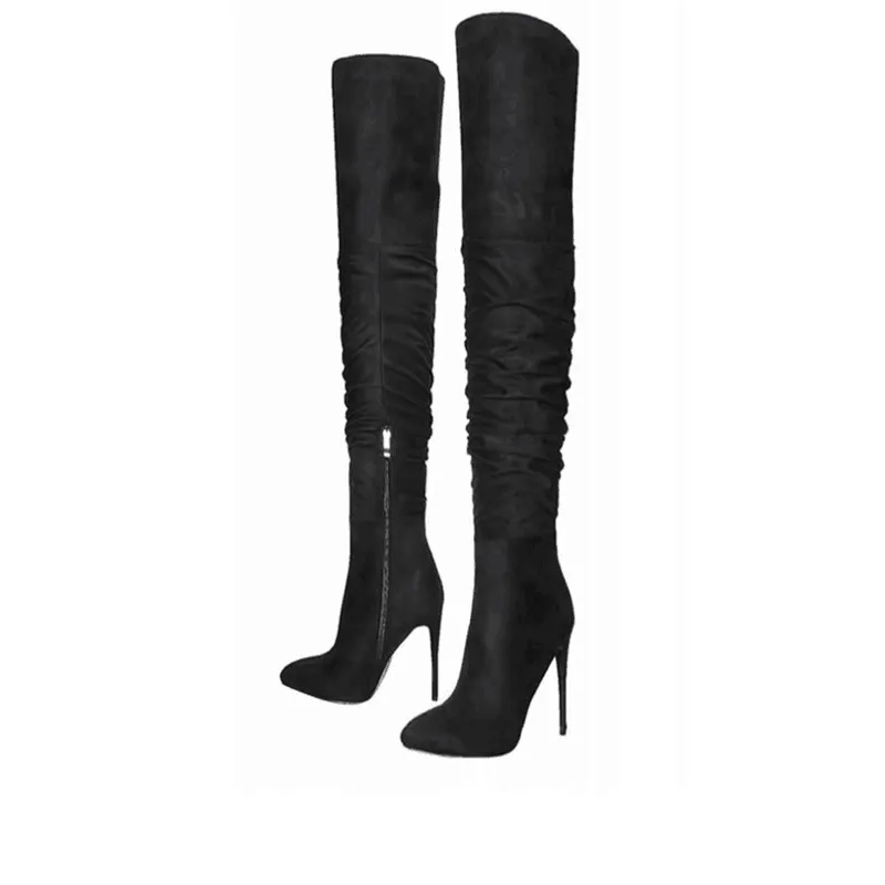 

Sexy Slim Fit Elastic Flock Over The Knee Boots Women Shoes Autumn Winter Ladies High Heel Long Thigh High Botas Sepatu Wanita