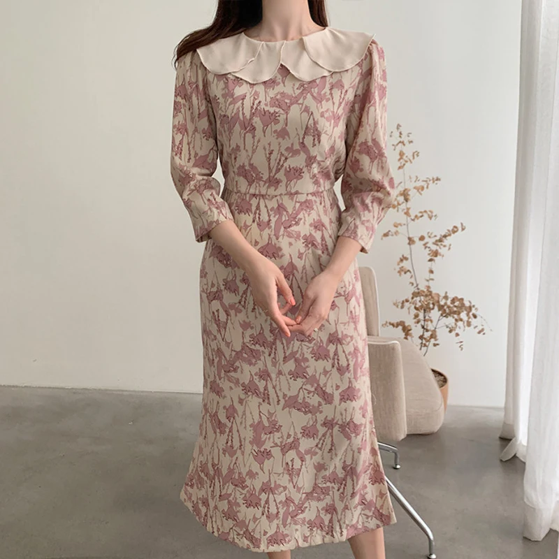 VICONE Women's Korean-Style Chic Floral Ruffled Collar Contrasting Color Panel High-Waist Slim Mid-Length over-the-Knee Dress
VICONE Women's Korean-Style Chic Floral Ruffled Collar Contrasting Color Panel High-Waist Slim Mid-Length over-the-Knee Dress
