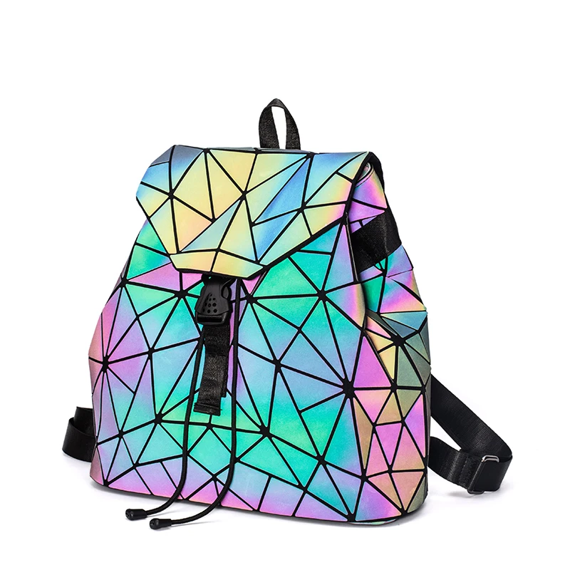 

Women backpack school bag for teenagers girls large capacity foldable geometric luminous backpack holographic refretion