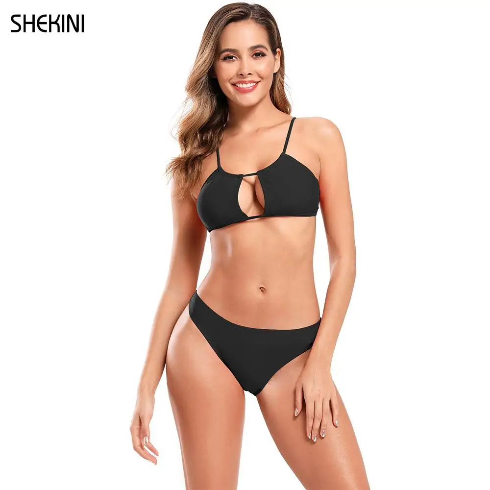 

SHEKINI Women's Bathing Suits Halter 2021 Sexy Keyhole Cutout Bikini Two piece swimsuits Ruched Swimsuit Bottoms Beachwear