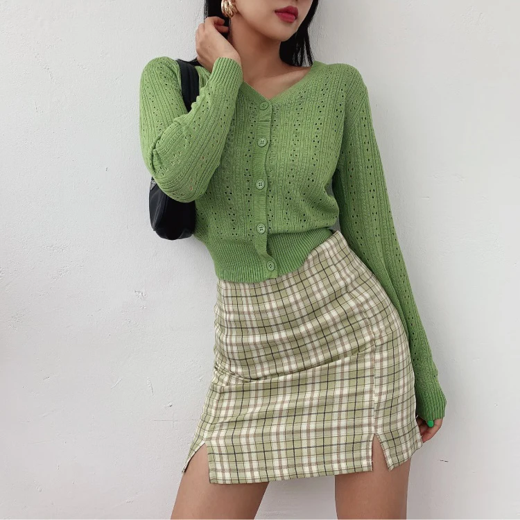 

Women Split Details Plaid Mini Skirt with Under Shorts Mini Skort In Check plaid skirt korean fashion clothing skirts womens