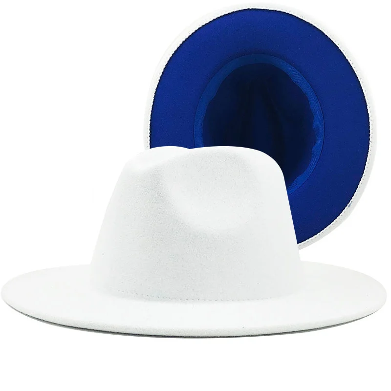 

Men Wool Women white Blue Fedora Hat With Leather Ribbon Gentleman Elegant Lady Winter Wide Brim Jazz Church Panama Sombrero Cap