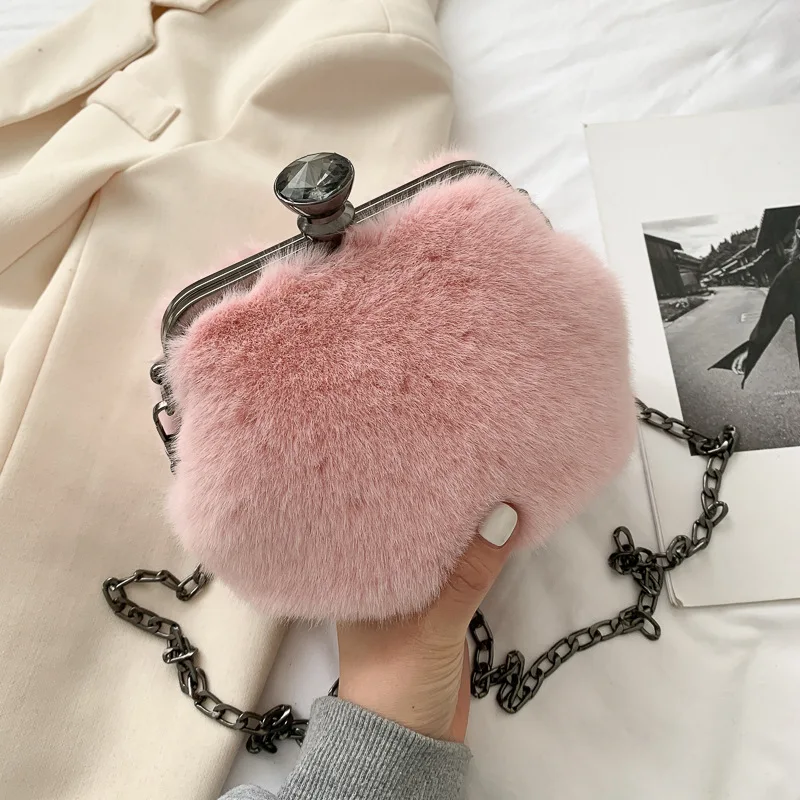 Фото Сумки из искусственного меха в форме ракушки женские сумки для женщин зима 2021