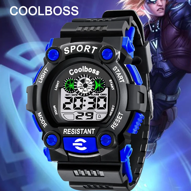 Часы COOLBOSS для мальчиков 10-18 лет детские спортивные светодиодные цифровые