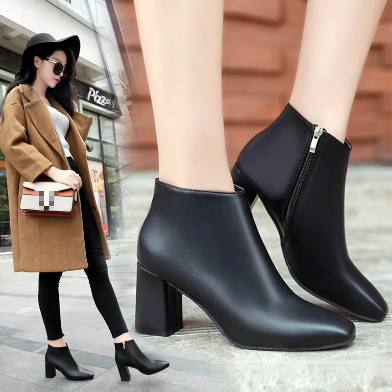 2019 новые осенние женские ботинки Botas Feminina на высоком каблуке с боковой молнией