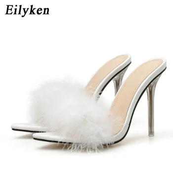 EilyKen PVC White Fluffy Featherr Pointed Toe Perspex High Heel Slippers Summer Fashion Slip On Thin Heels Slides Women Mules
EilyKen PVC White Fluffy Featherr Pointed Toe Perspex High Heel Slippers Summer Fashion Slip On Thin Heels Slides Women Mules