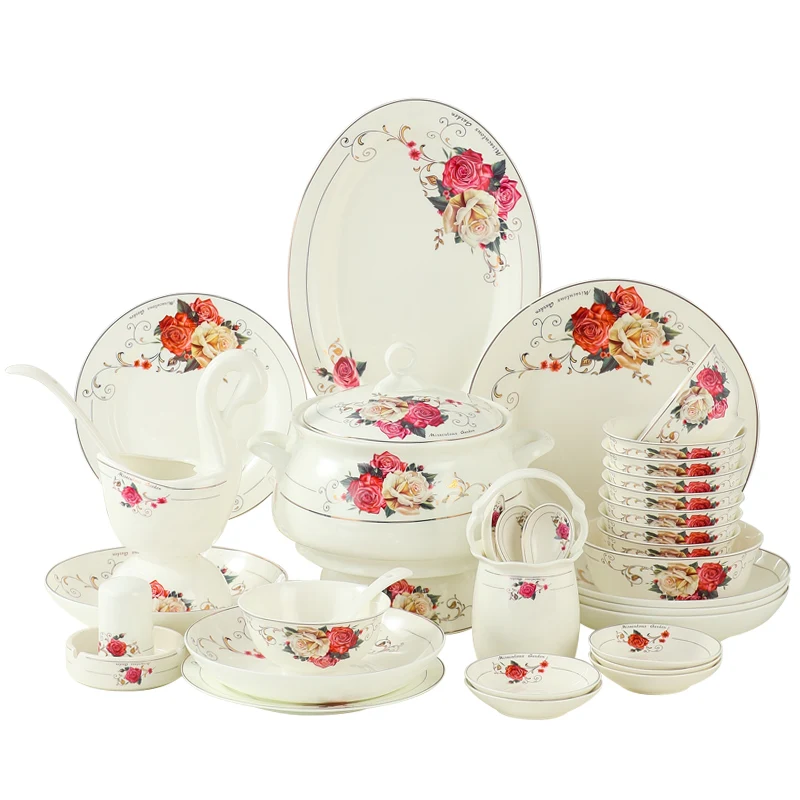 

Jingdezhen bowl and dish set household European light luxury bone china tableware Phnom Penh bowl and plate combination bowl