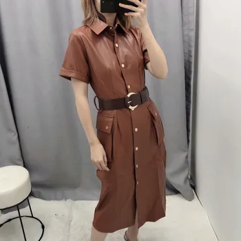 Korea 2020 Fashion PU Leather Dress Women Spring Summer Single-breasted Short Sleve Clothing With Double Pockets Famale YH695
Korea 2020 Fashion PU Leather Dress Women Spring Summer Single-breasted Short Sleve Clothing With Double Pockets Famale YH695