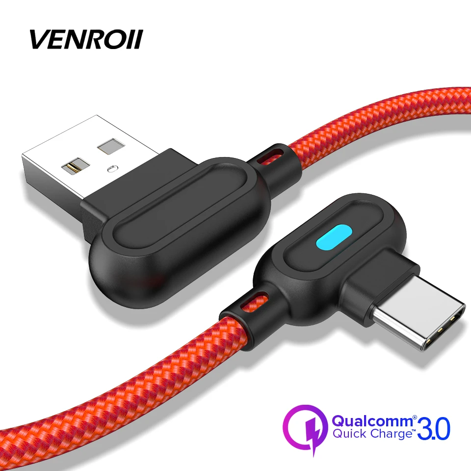 Venroii Cabo USB Type C Cable 1M LED Fast Charging Data Sync For Samsung Huawei Xiaomi 90 degree Android Mobile Phone Game Kable
Venroii Cabo USB Type C Cable 1M LED Fast Charging Data Sync For Samsung Huawei Xiaomi 90 degree Android Mobile Phone Game Kable