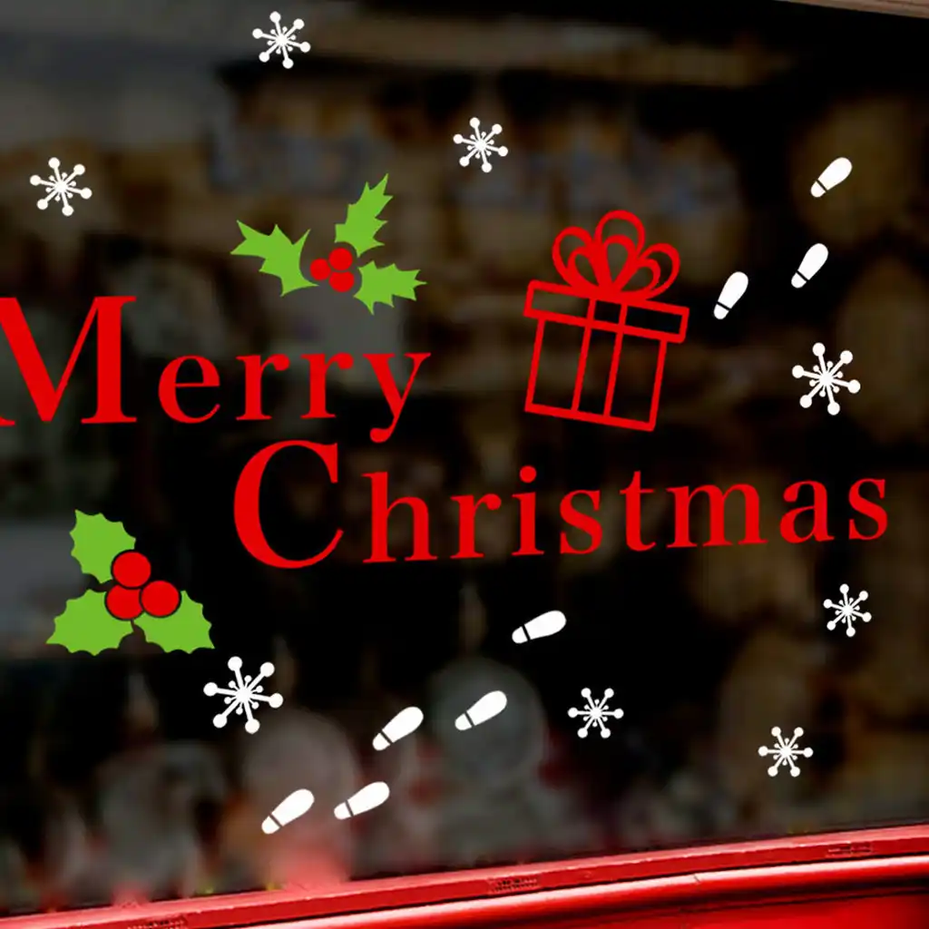 merry christmas snowflake gift box wall sticker home decor