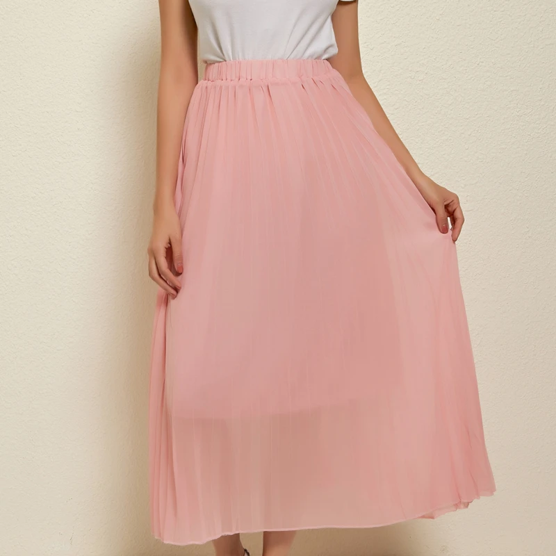 Фото Летняя модная женская юбка с высокой талией Повседневная однотонная эластичная