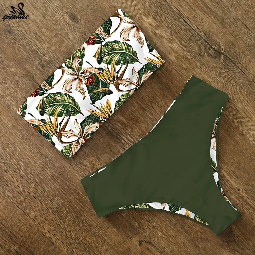Bikini estampado de cintura alta para mujer, traje de baño de banda cruzado en la espalda, ropa de playa, 2024 Bikini estampado de cintura alta para mujer, traje de baño de banda cruzado en la espalda, ropa de playa, 2024