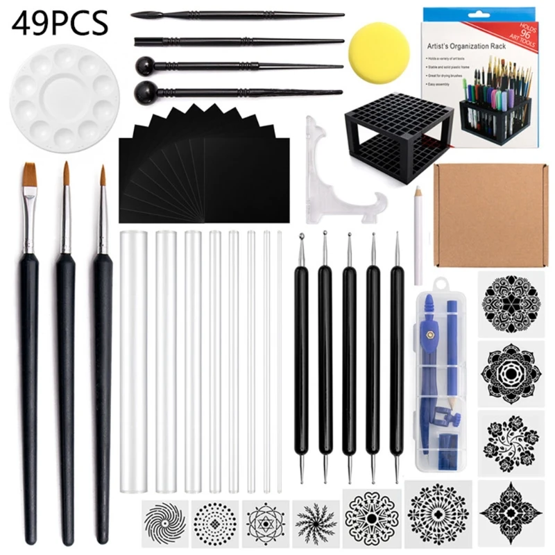 49pcs Mandala Dotting Pen Tools Set Stencil Ball Stylus Paint Tray for Painting Rock Coloring Drawing Drafting Art Supplies
49pcs Mandala Dotting Pen Tools Set Stencil Ball Stylus Paint Tray for Painting Rock Coloring Drawing Drafting Art Supplies