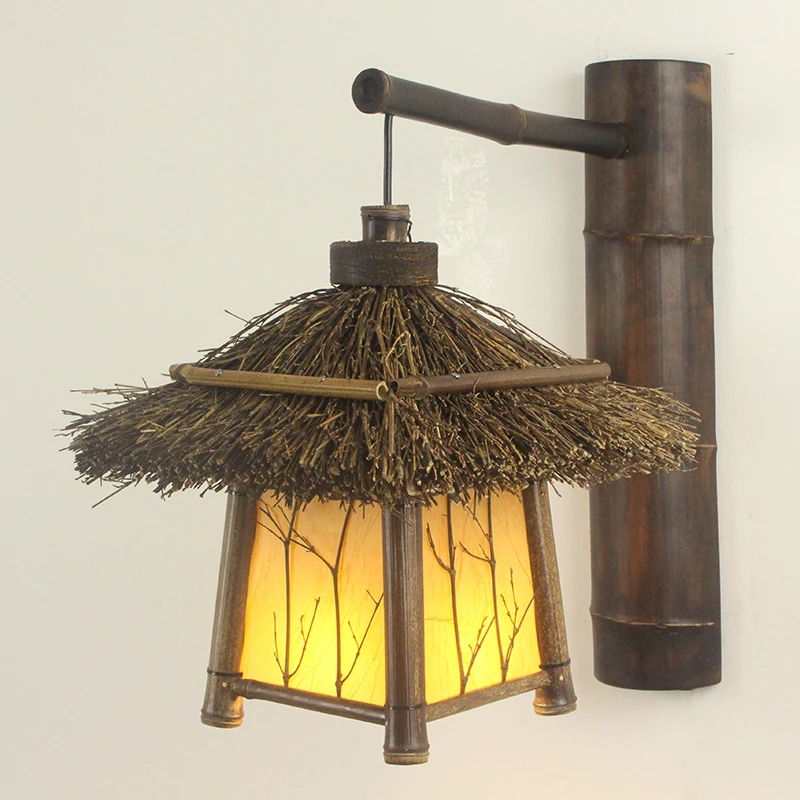 

Antique Rural Bamboo Wall Lamp Japanese Zen Southeast Asianaa Cabin Wooden Lantern For Bar Bedside
