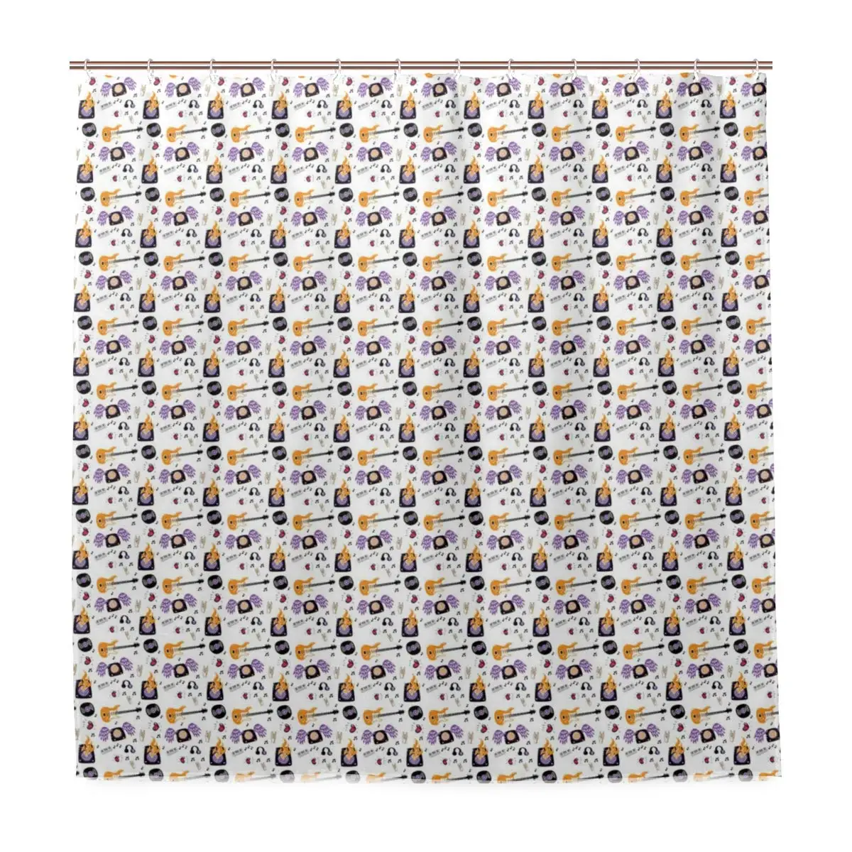 Shower Curtain, Repetitive Icons of Alternative Music Instruments Customized Bathroom Shower Curtain Set with Hooks, W72 xH96
Shower Curtain, Repetitive Icons of Alternative Music Instruments Customized Bathroom Shower Curtain Set with Hooks, W72 xH96