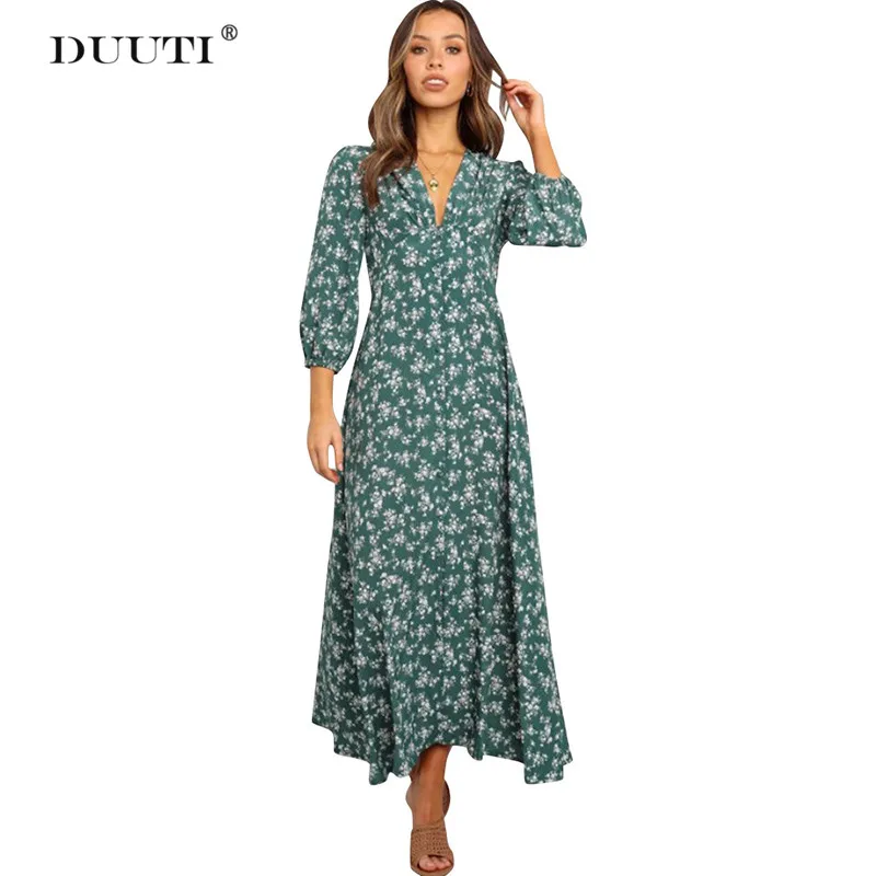 Spring Autumn Women's Dress V-neck Pleated Cropped Sleeves Temperament Dress Korean Style Lady Long Dress Casual Print Dress D30
Spring Autumn Women's Dress V-neck Pleated Cropped Sleeves Temperament Dress Korean Style Lady Long Dress Casual Print Dress D30