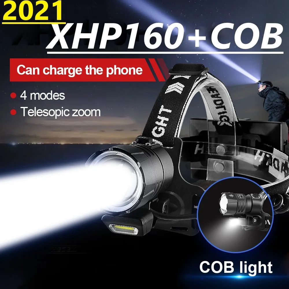 2021 NEW XHP160 Powerful LED Headlamp 18650 Rechargeable Head Flashlight Lamps XHP90 Usb Fishing Headlight Torch Light | Лампы и
