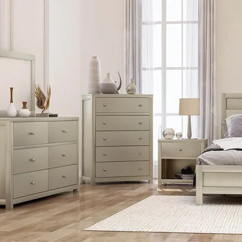 Modern Platinum Silver 6 Pieces Full Bedroom Set (Full Platform Bed,2xNight Stand , 6Drawer Dresser,5Drawer Chest Dresser Mirror
Modern Platinum Silver 6 Pieces Full Bedroom Set (Full Platform Bed,2xNight Stand , 6Drawer Dresser,5Drawer Chest Dresser Mirror