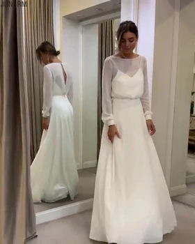 2021 Bohemian Simple Long Sleeves Wedding Dress A Line Open Back Modest Plus Size Custom Made Women Chiffon Bridal Gowns
2021 Bohemian Simple Long Sleeves Wedding Dress A Line Open Back Modest Plus Size Custom Made Women Chiffon Bridal Gowns