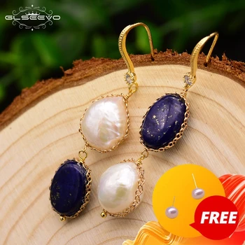 GLSEEVO Natural Fresh Water Baroque Pearl Lapis Lazuli Dangle Drop Earrings For Women Girls Temperament Luxury Jewelry GE0406 
GLSEEVO Natural Fresh Water Baroque Pearl Lapis Lazuli Dangle Drop Earrings For Women Girls Temperament Luxury Jewelry GE0406