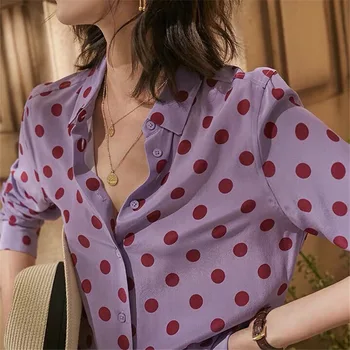 Women Shirt Spring / Summer 2020 New Shirt Stylish Casual Loose Grape Purple Wave Dot Silk Long Sleeve Shirt Top 
Women Shirt Spring / Summer 2020 New Shirt Stylish Casual Loose Grape Purple Wave Dot Silk Long Sleeve Shirt Top