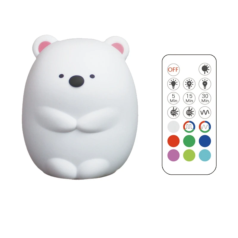 LED Night Light Remote Control and Press Silicone Children Cute Baby Bear with Variable Colors | Лампы и освещение