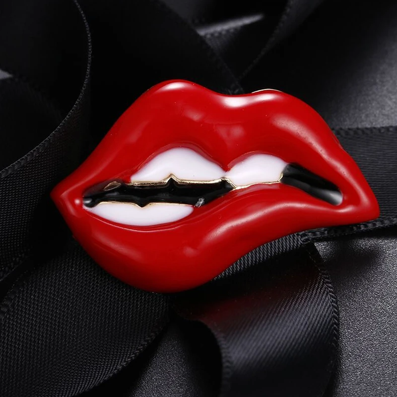 Фото Эмалированные броши в виде красных губ для женщин вечерние Броши из сплава