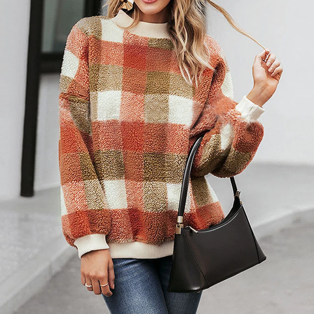 Kinikiss 2019 повседневный женский свитер из овечьей шерсти в клетку пуловер с круглым