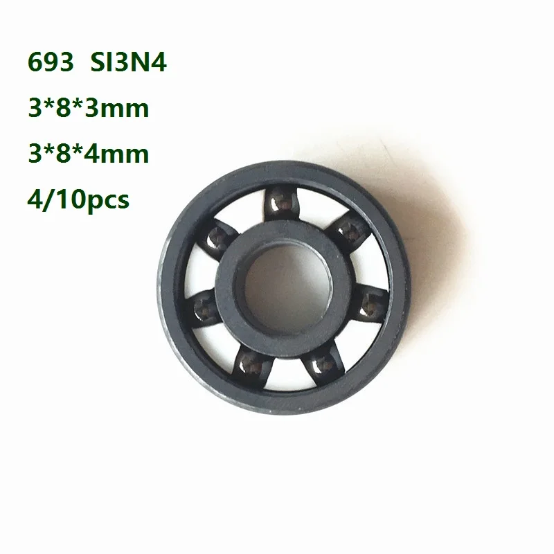 

4/10pcs 693 3*8*3mm /3*8*4mm Full Ceramic bearings silicon Full SI3N4 ceramic bearing ceramic deep groove ball bearing