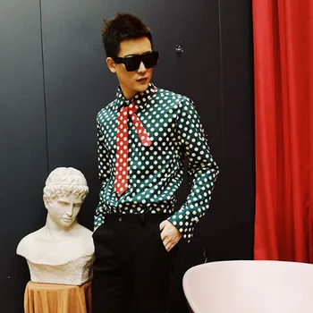 Men Long Sleeve Tie Collar Polka Dot Slim Fit Shirt Male Business Casual Party Dress Shirts Singer Dancer Stage Show Costumes
Men Long Sleeve Tie Collar Polka Dot Slim Fit Shirt Male Business Casual Party Dress Shirts Singer Dancer Stage Show Costumes