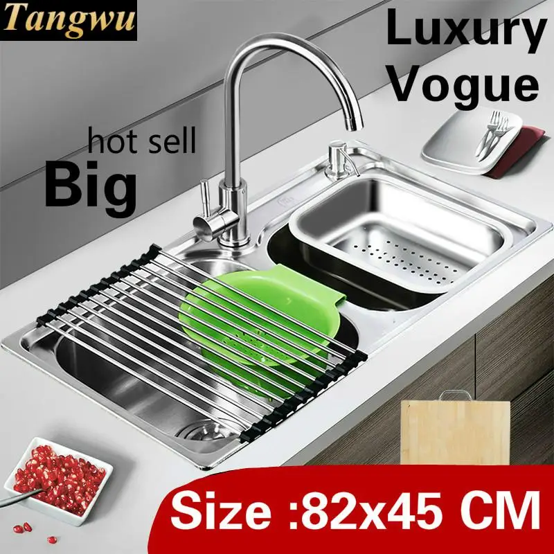 

Free shipping Home vogue capacity wash vegetables common large kitchen double groove sink 304 stainless steel 820x450 MM